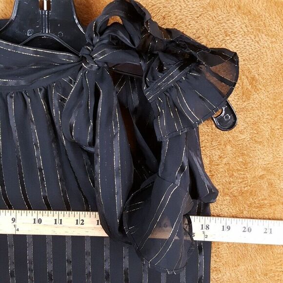 INTERMIX Womens Top Size 0 Black One Shoulder Tie Neck Stripe Bow Silk 4 DAWN - Picture 7 of 9